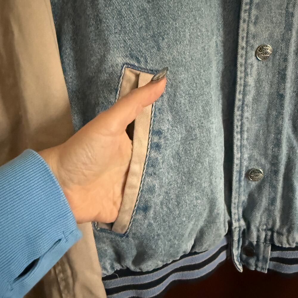 90s Vintage Port Authority Denim Varsity Jacket 1st gen Mazda Miata Donna XL - Picture 5 of 7